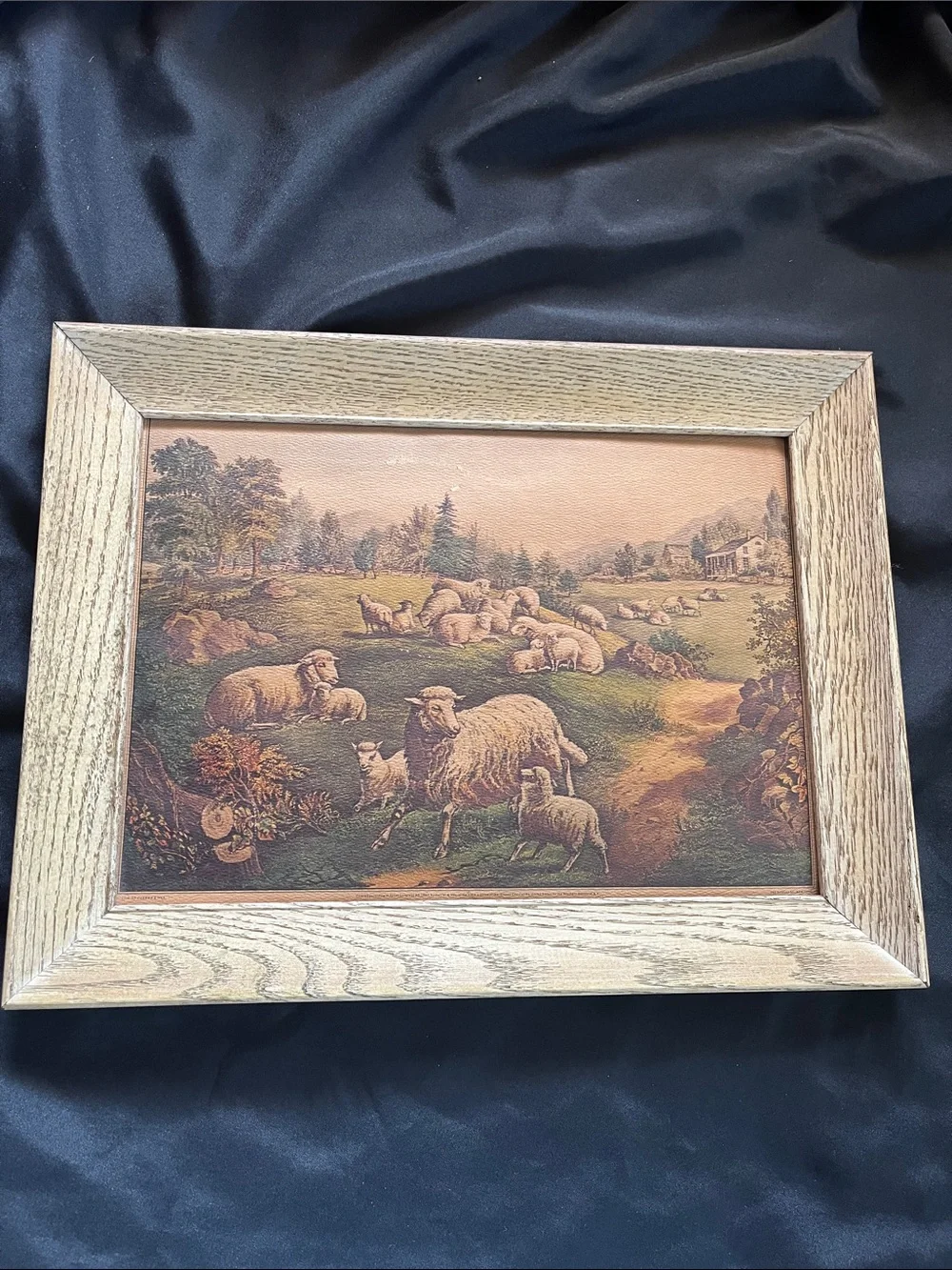 Vtg Currier & Ives Framed ‘The Twin Lambs’ Sheep In Meadow MCM *READ*